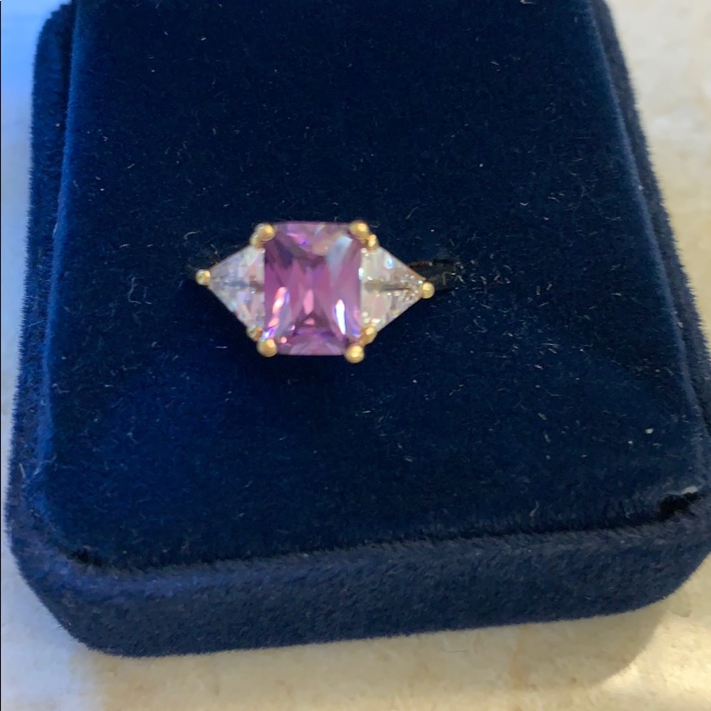 Beautiful amethyst and cz diamond ring set in gold